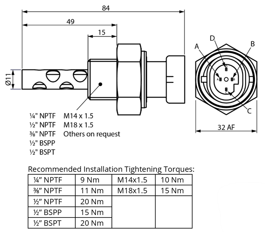 Mechanical Drawing - Amphenol Rochester Sensors S286 Capacitance Oil Level Switches