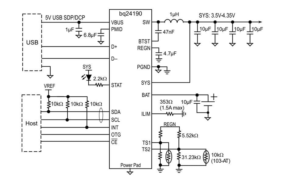 Block Diagram - Texas Instruments bq2419x USB / Adapter Chargers