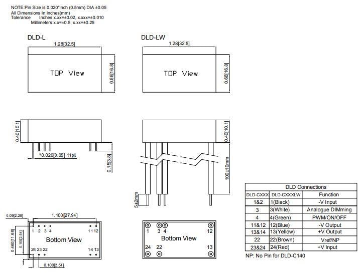 Mechanical Drawing - Cincon DLD 57W Buck LED Drivers