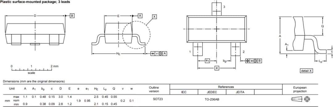 Mechanical Drawing - Nexperia BSH205G2 20V P-Channel Trench MOSFET