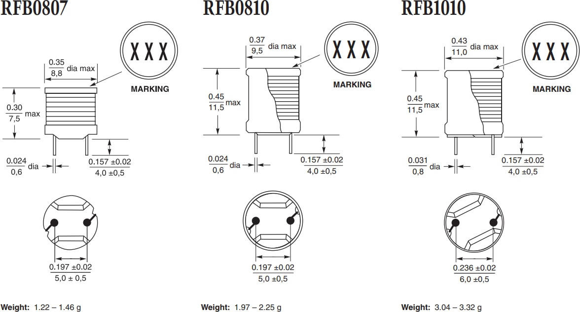 Mechanical Drawing - Coilcraft RFB High Current Fixed Power Inductors