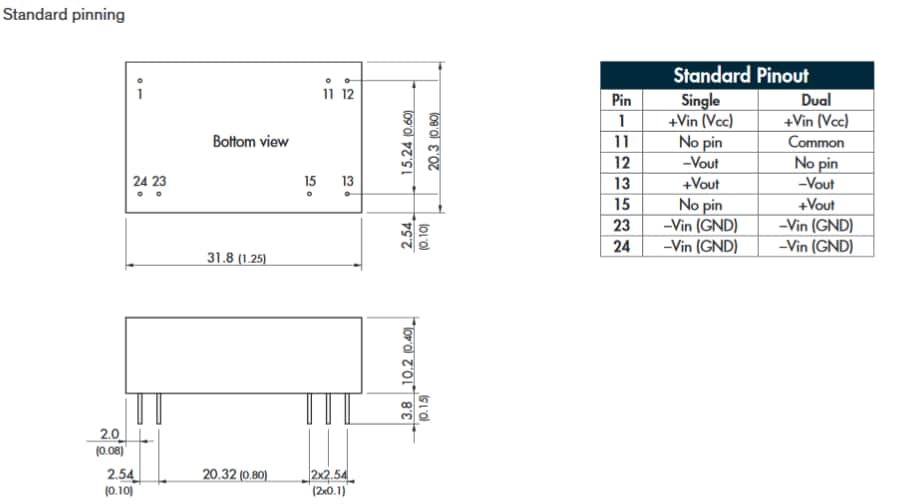 Mechanical Drawing - TRACO Power THM-3 3W DC/DC Converters