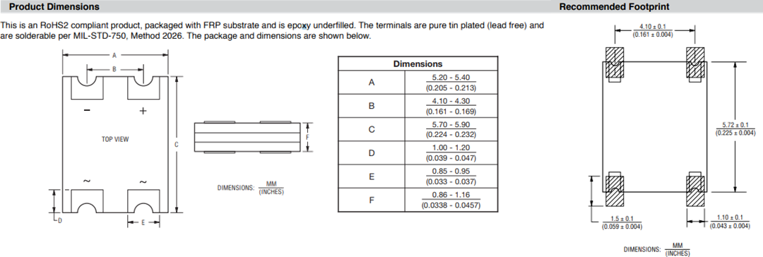 Mechanical Drawing - Bourns SMPS CD-MBL Surface Mount Bridge Rectifier Diodes