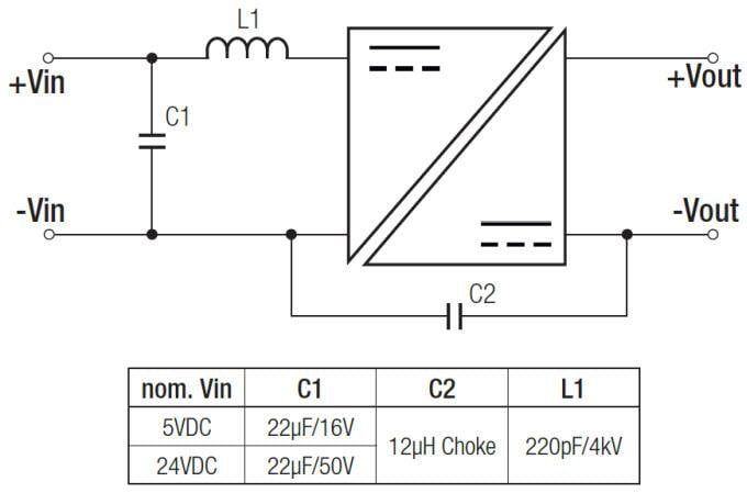 Application Circuit Diagram - RECOM Power RTC2 2W Single Output DC/DC Converters
