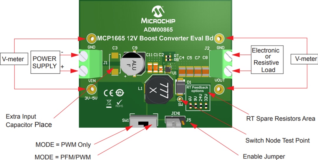 Microchip Technology MCP1665 Step-up Converter Evaluation Board