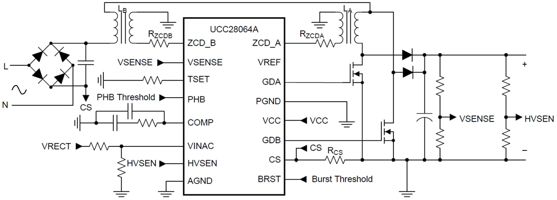 Application Circuit Diagram - Texas Instruments UCC28064A Transition-Mode PFC Controller