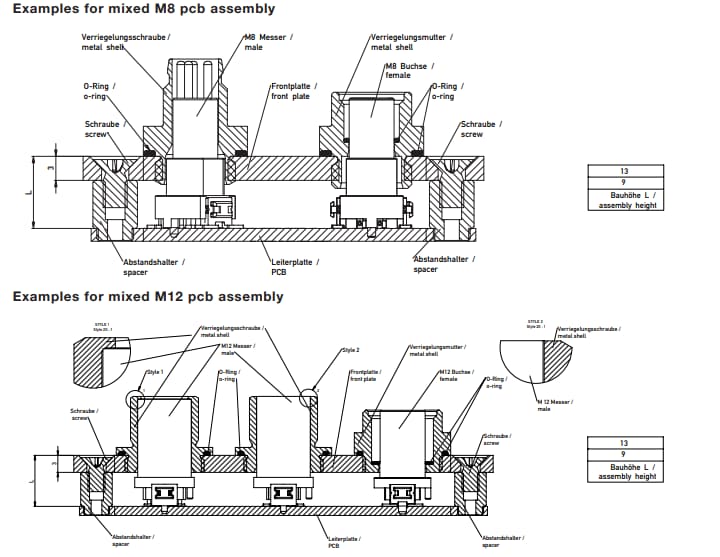 Mechanical Drawing - TE Connectivity / ERNI M8 / M12 Circular Connectors