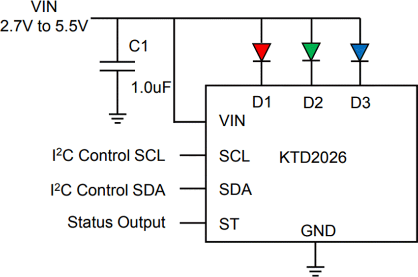 Application Circuit Diagram - Kinetic Technologies KTD2026 & KTD2027 Constant Current LED Drivers