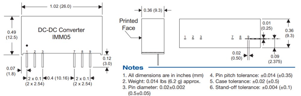 Mechanical Drawing - XP Power IMM05 DC-DC Converters