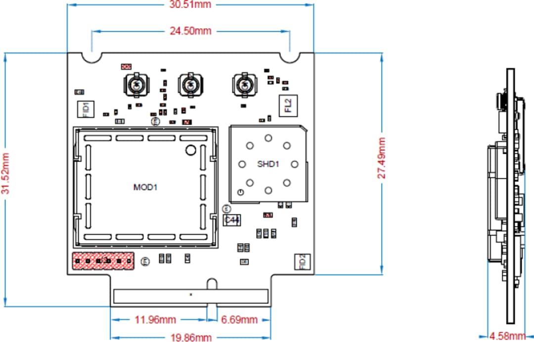 Mechanical Drawing - Ezurio Pinnacle™ 100 Cellular Modems