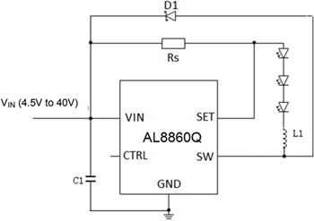 Application Circuit Diagram - Diodes Incorporated AL8860Q & AL8861Q Automotive Grade LED Drivers