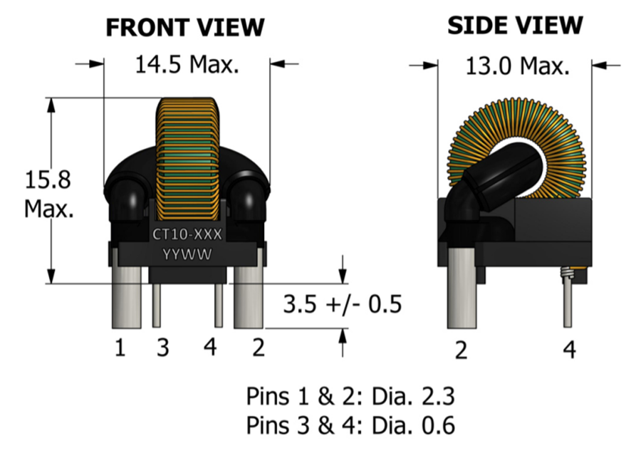 Mechanical Drawing - ICE Components CT10 Current Sense Transformers
