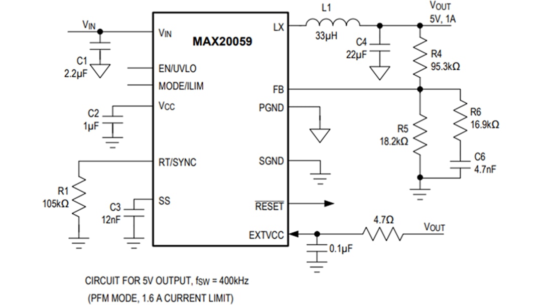 Application Circuit Diagram - Analog Devices / Maxim Integrated MAX20059 Synchronous Step-Down DC-DC Converter