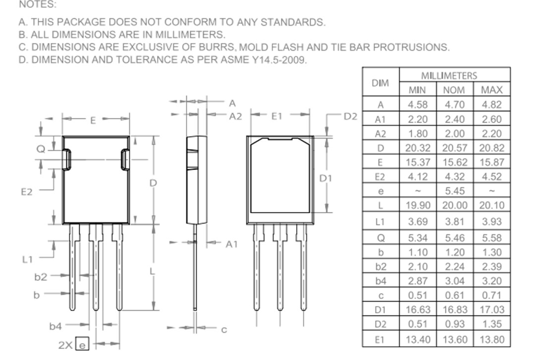 Mechanical Drawing - onsemi FGY60T120SQDN 1200V 60A Ultra Field Stop IGBT