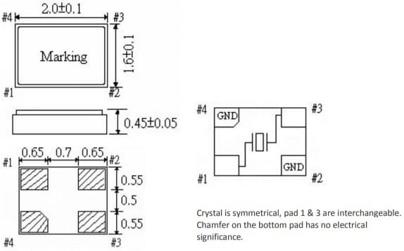 Mechanical Drawing - ECS ECX-1637B SMD Crystals