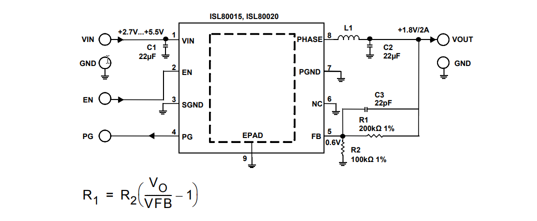 Application Circuit Diagram - Renesas Electronics ISL80020x/ISL80015x Compact Synch Buck Converters