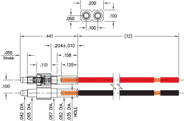 Mechanical Drawing - Mill-Max 867 Spring-Loaded Crimped Wire Cable Assembly