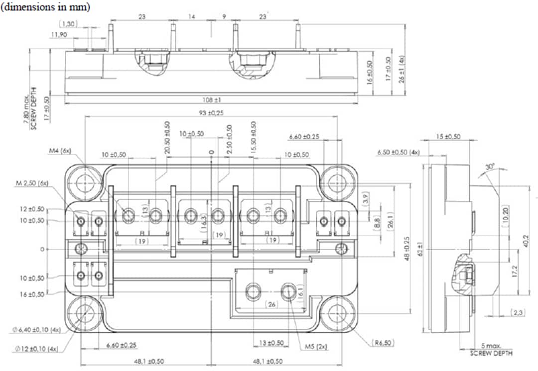 Mechanical Drawing - Microsemi / Microchip AgileSwitch® Phase Leg SiC MOSFET Power Modules