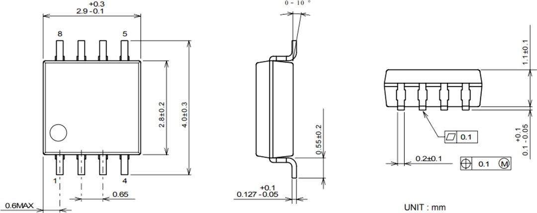 Mechanical Drawing - Nisshinbo NJU7066 Dual-Channel CMOS Op Amp