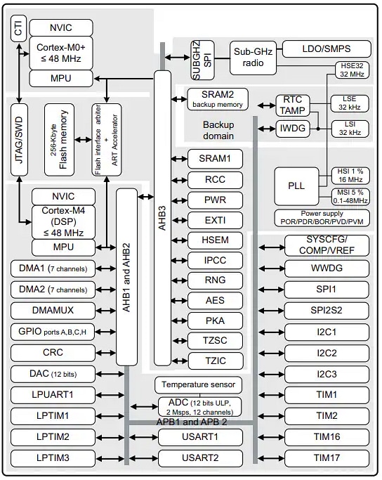 Block Diagram - STMicroelectronics STM32WL55x 32-Bit Wireless Long-Range MCUs