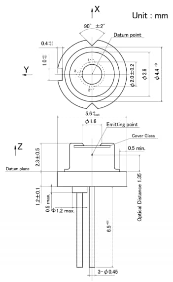 Mechanical Drawing - ROHM Semiconductor Red Single Mode Laser Diodes