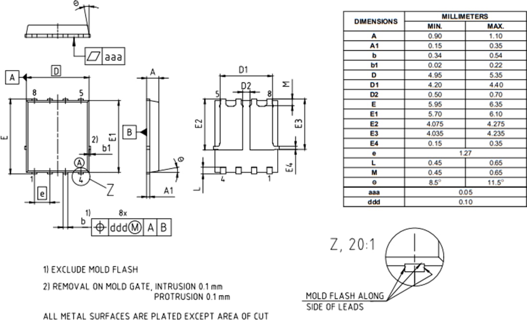 Mechanical Drawing - Infineon Technologies OptiMOS™ Dual-Channel Super Cool Power MOSFETs