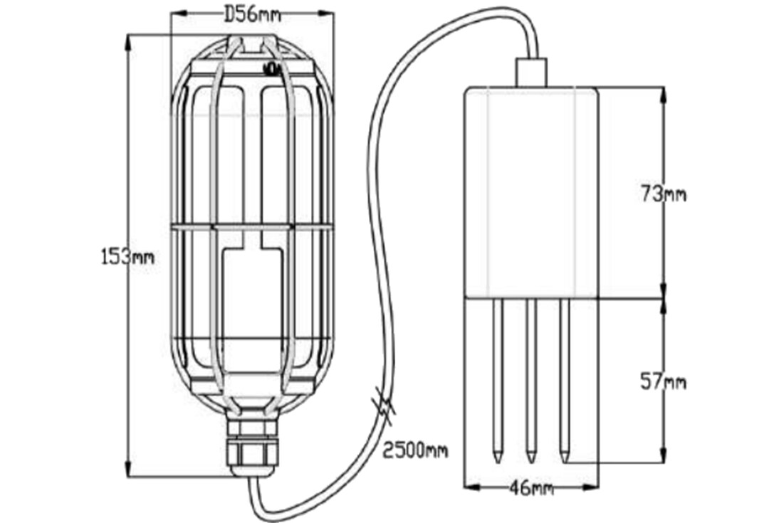 Mechanical Drawing - Seeed Studio SenseCAP LoRa Soil Moisture & Temperature Sensor