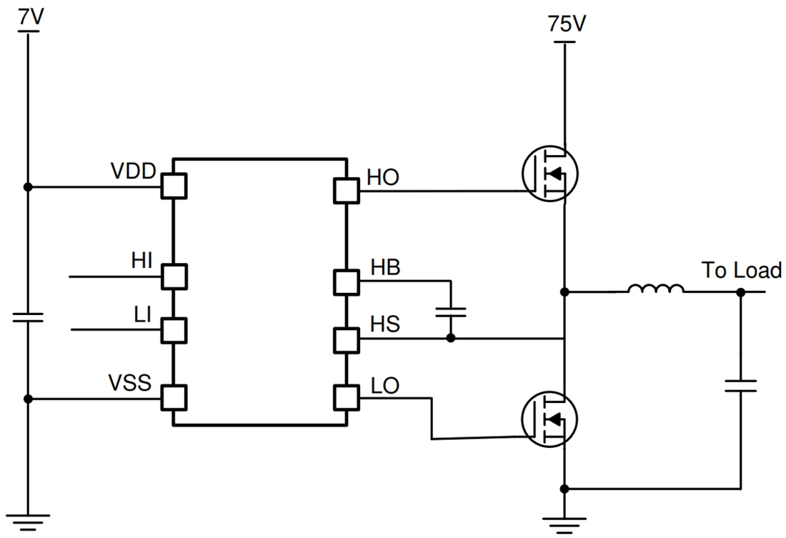 Application Circuit Diagram - Texas Instruments UCC27284/UCC27284-Q1 120V Half-Bridge Gate Drivers