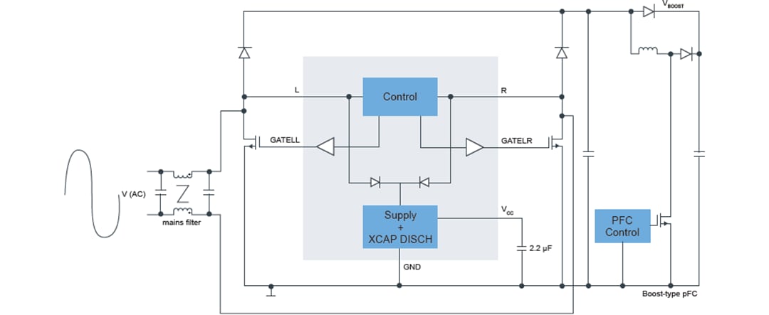 Application Circuit Diagram - NXP Semiconductors TEA2206T Active Bridge Rectifier Controller