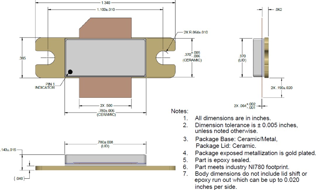 Mechanical Drawing - Qorvo QPD1028 & QPD1028L 750W GaN on SiC Transistors