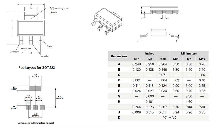 Littelfuse Sx02xSx EV 1.5A Sensitive SCR Thyristors