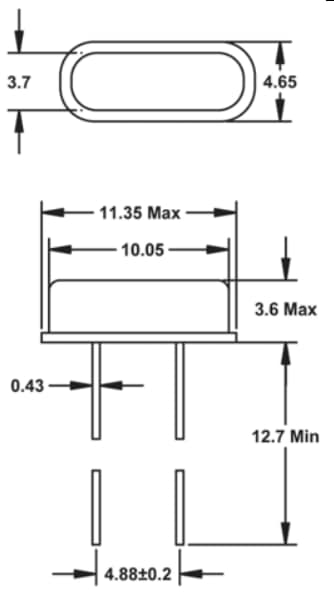 Mechanical Drawing - Abracon FC4ST Through-Hole Crystals