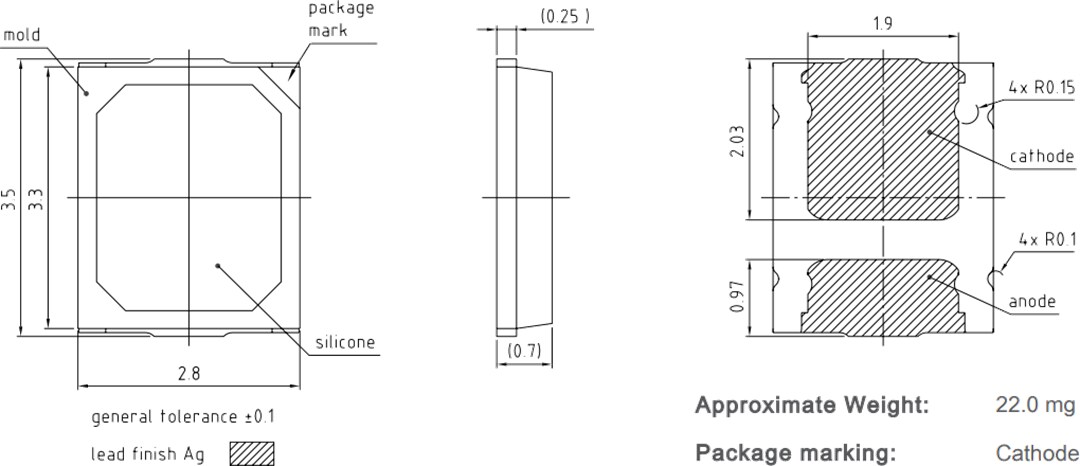 Mechanical Drawing - ams OSRAM OSCONIQ® E 2835 LEDs