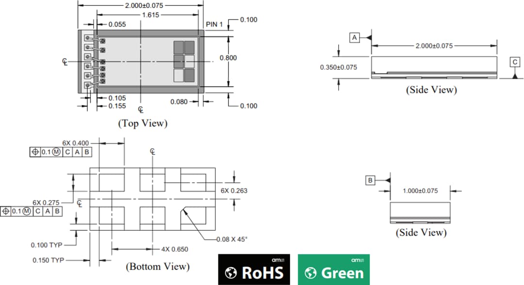Mechanical Drawing - ams OSRAM TSL2585 Miniature Ambient Light Sensor