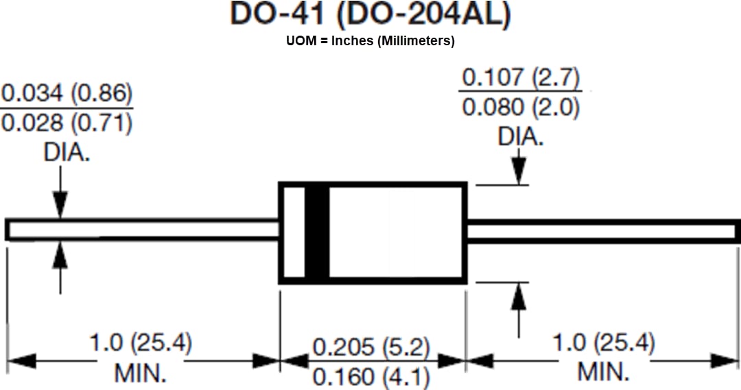 Mechanical Drawing - Vishay General Semiconductor UF400x Ultrafast Plastic Rectifiers