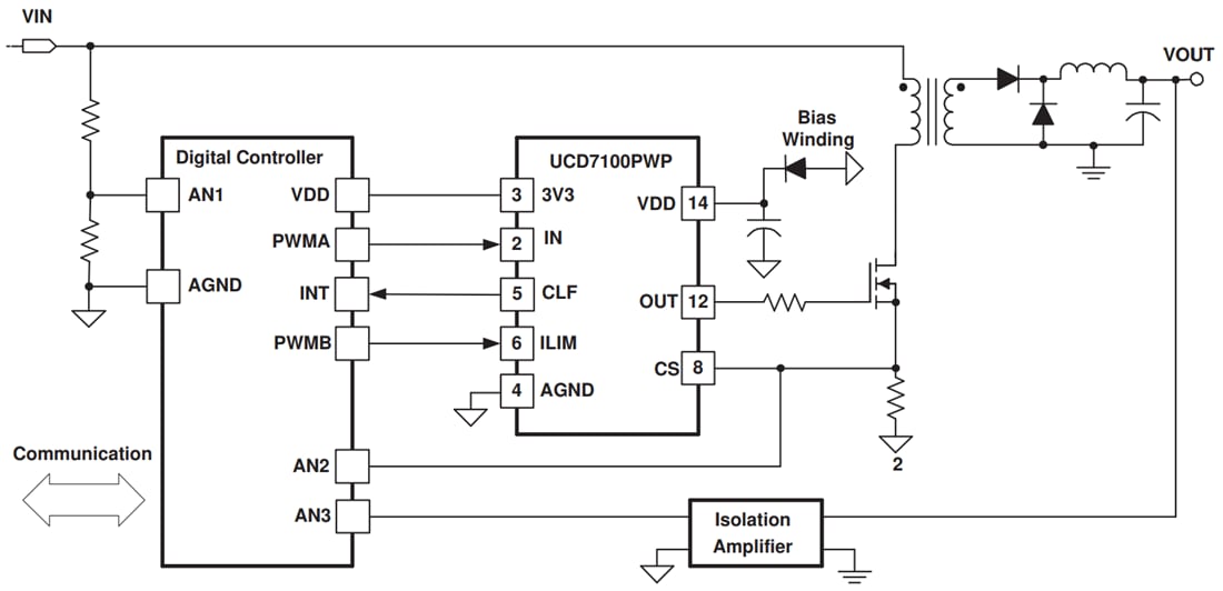 Schematic - Texas Instruments UCD7100 Low-Side MOSFET Driver
