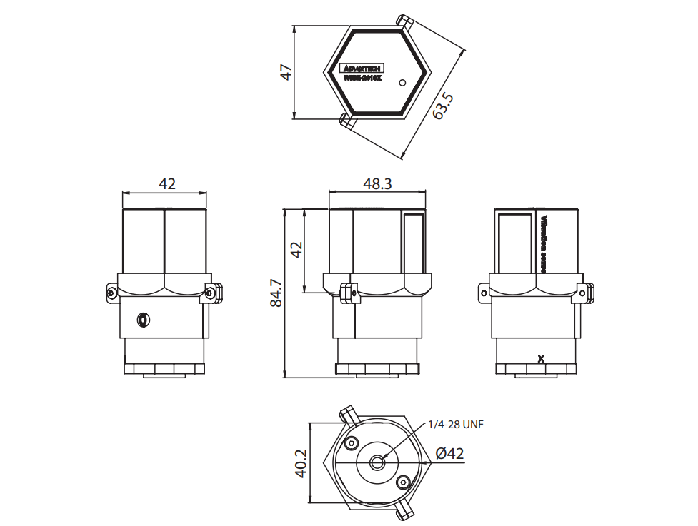 Mechanical Drawing - Advantech WISE-2410X Explosion Proof Smart Vibration Sensor