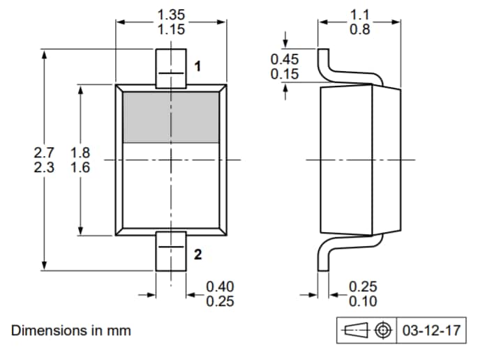Mechanical Drawing - Nexperia BZX38450 Low-Current Voltage Regulator Diodes