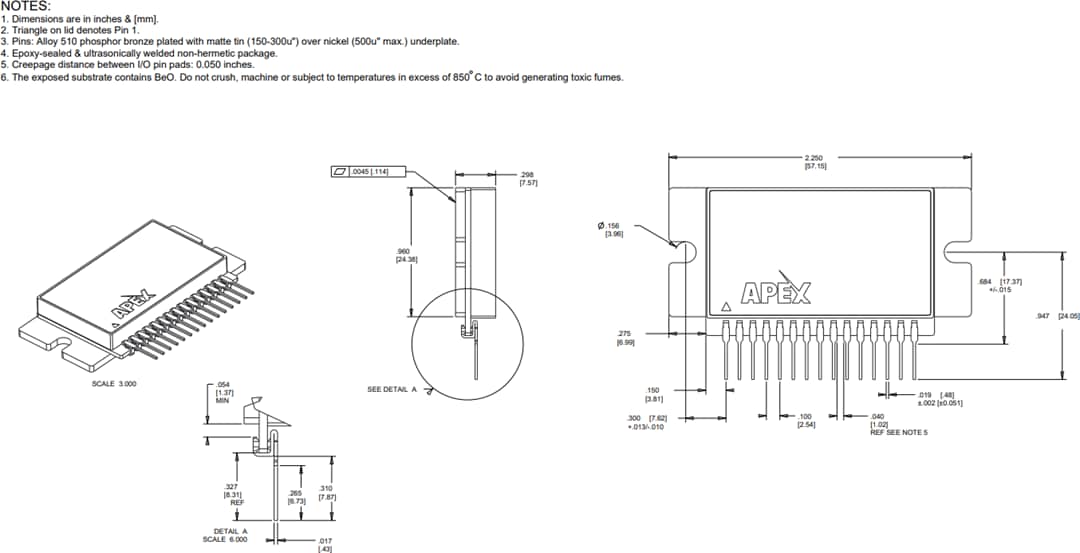 Mechanical Drawing - Apex Microtechnology PA22 High Voltage Power Operational Amplifier