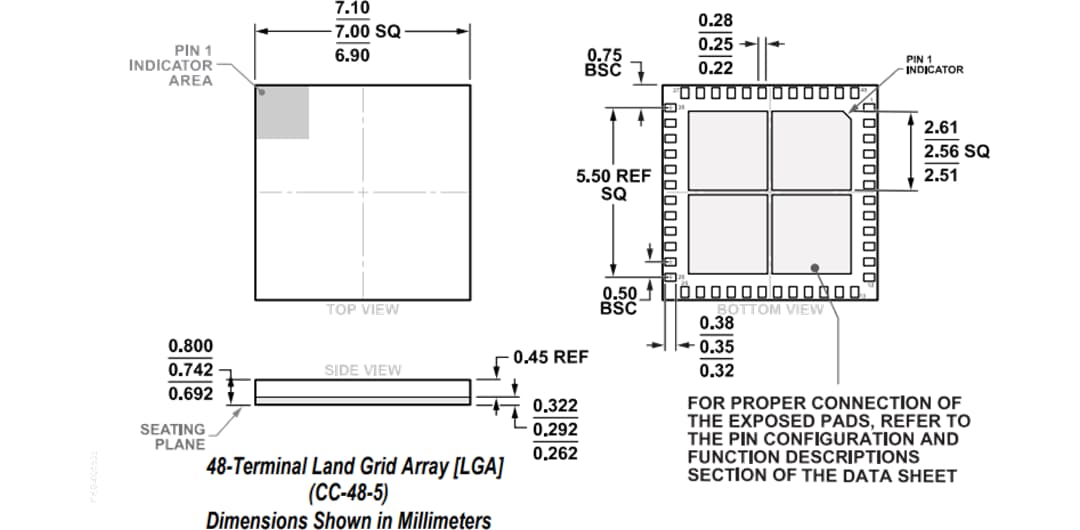 Mechanical Drawing - Analog Devices Inc. ADMV4540 K-Band Quadrature Demodulator