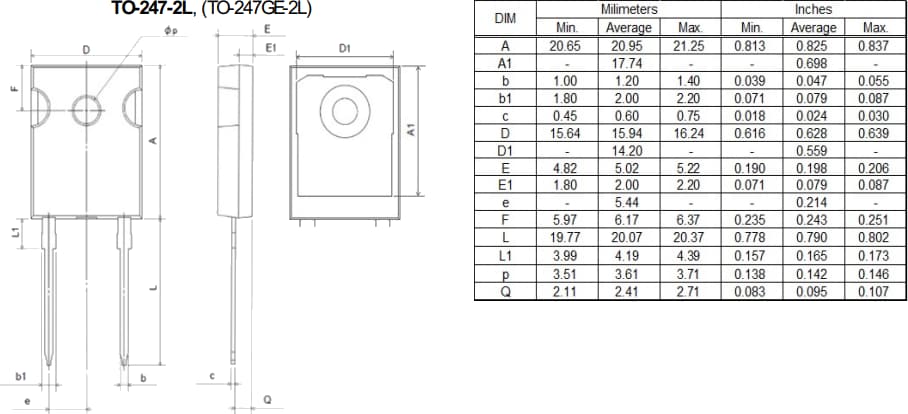 Mechanical Drawing - ROHM Semiconductor RFx30TZ6S & RFx60TZ6S Ultra Fast Recovery Diodes