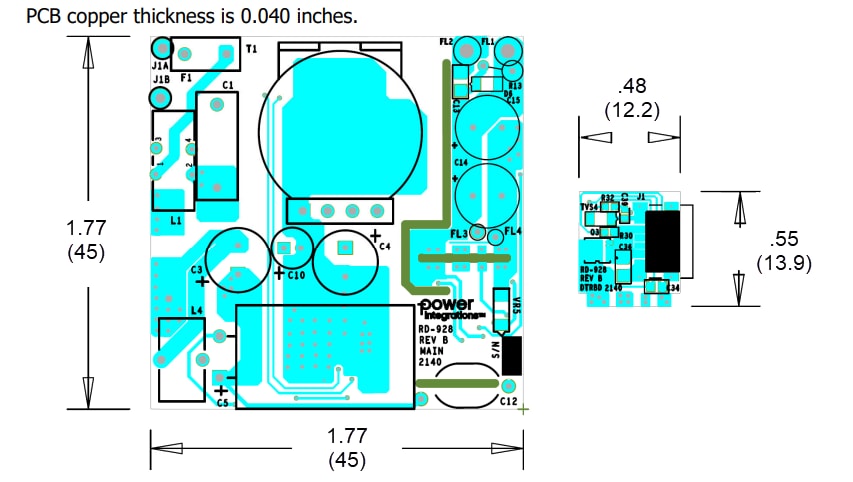 Mechanical Drawing - Power Integrations RDK-928 Reference Design Kit