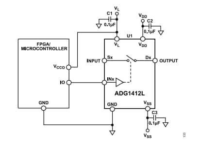 Application Circuit Diagram - Analog Devices Inc. ADG1412L Quad SPST Switch