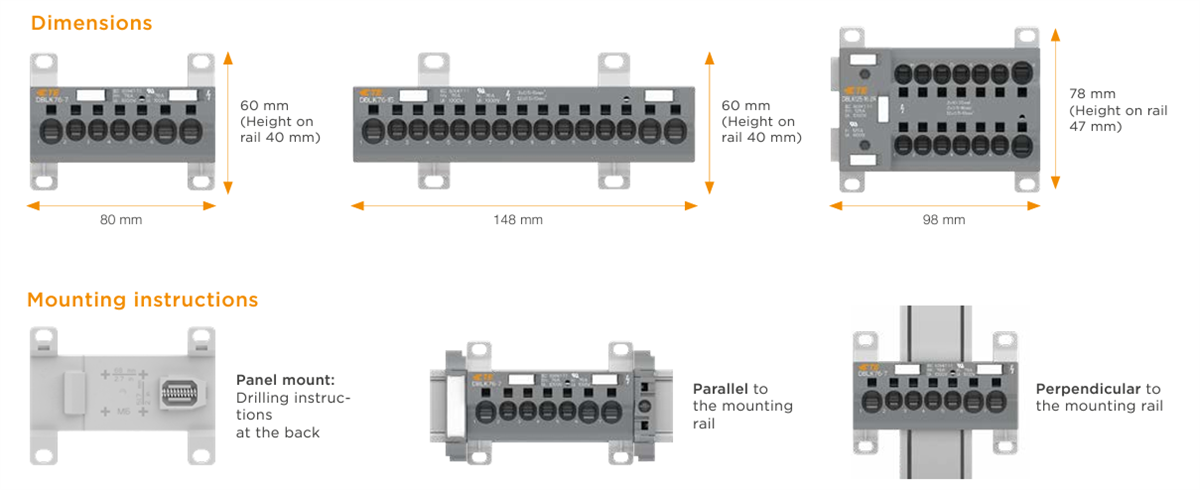Mechanical Drawing - TE Connectivity / Entrelec DBLK Power Distribution Blocks