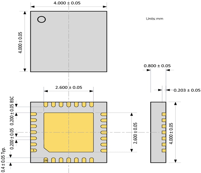 Mechanical Drawing - e-peas AEM30300 RF Energy Harvesting Battery Charger