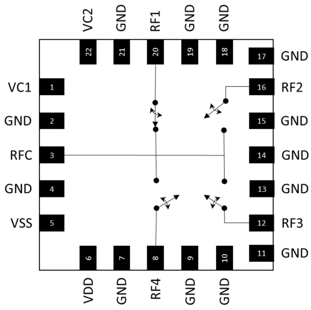 Schematic - MACOM MASW-011199 DC 44GHz SP4T Reflective Switch