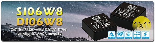 MEAN WELL SI06W8 & DI06W8 8:1 DC-DC Regulated Converters