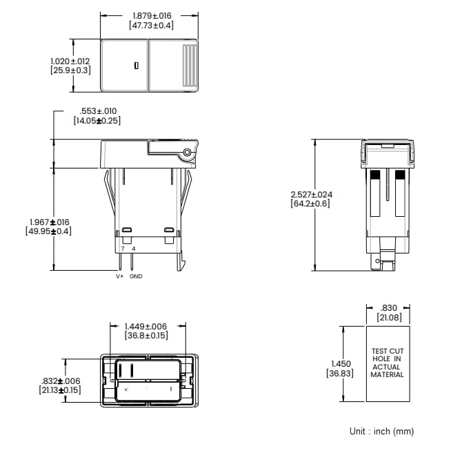 Mechanical Drawing - Carling Technologies CHG USB CV-Chargers
