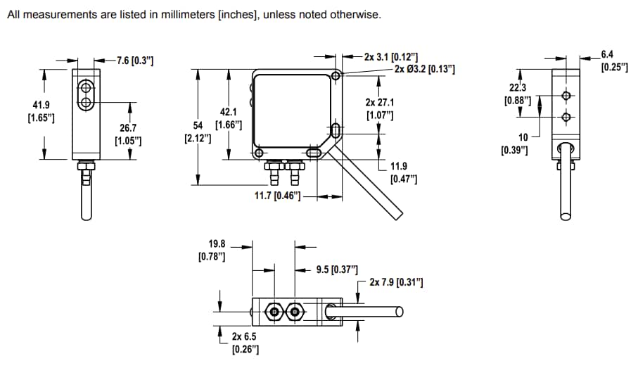 Mechanical Drawing - Banner Engineering QM42-DPSx-2Q Differential Pressure Sensors