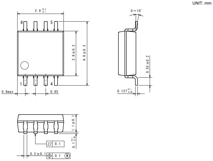 Mechanical Drawing - Nisshinbo NJM8532R-Z Dual Operational Amplifier IC